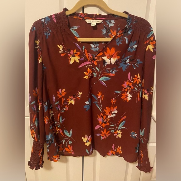 Zac & Rachel Tops - Zac & Rachel Floral Blouse - Burgundy and Multi